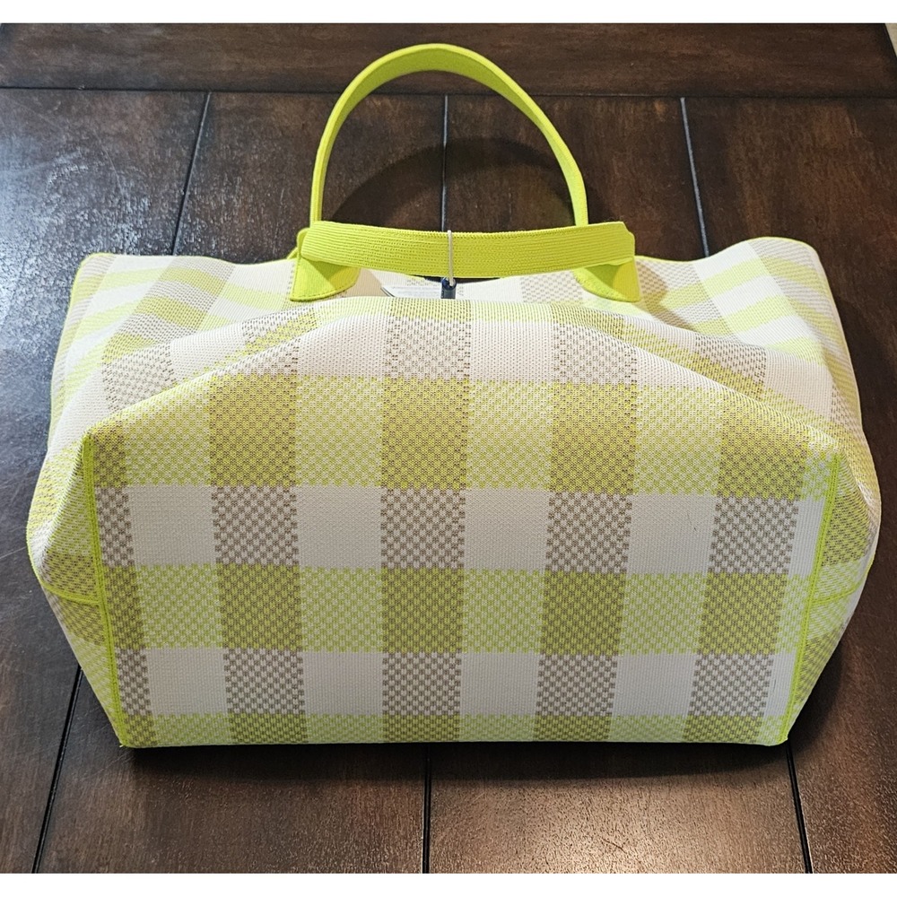 Rothy's The Lightweight Tote Bag in Citrus Gingham Plaid Neon Yellow - Picture 3 of 6